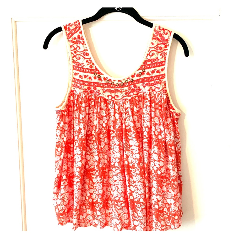 Free People red and cream tank XS
